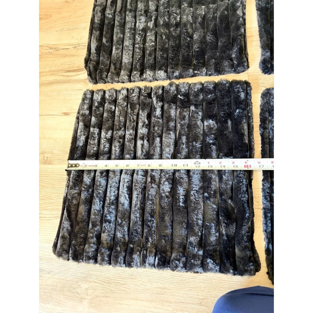 Set of 4 Black Faux Fur Ribbed Pillow Covers 17x17 Channeled Textured Square